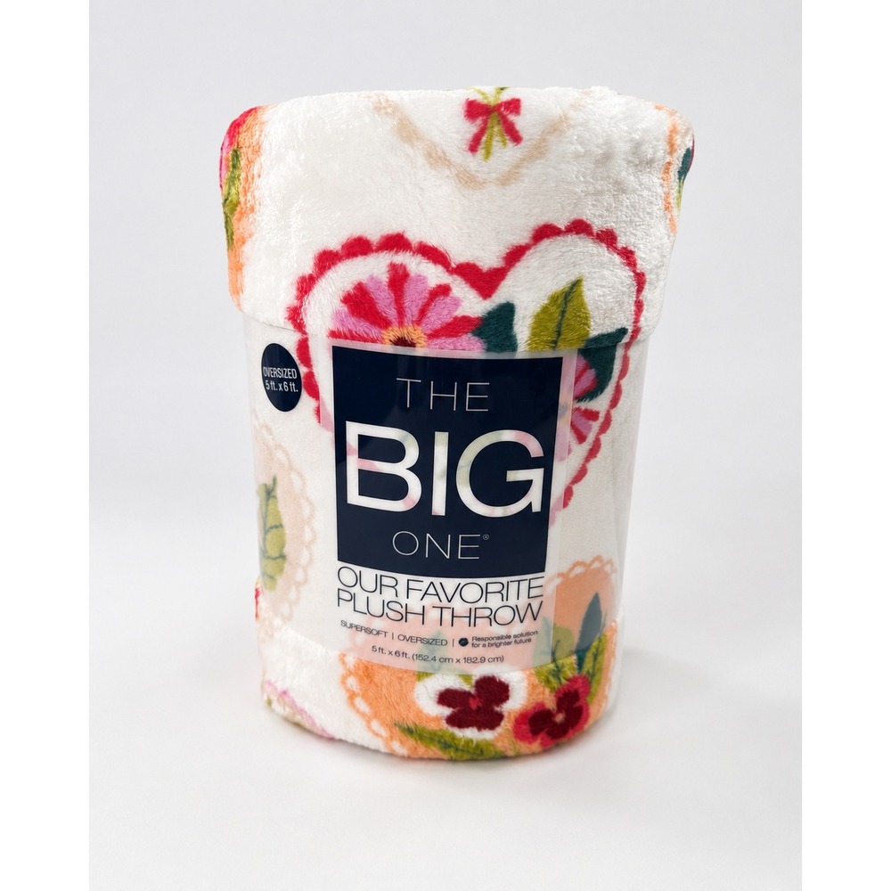 The Big One Floral Hearts Plush Throw Blanket Oversized 60x72 Multicolor New